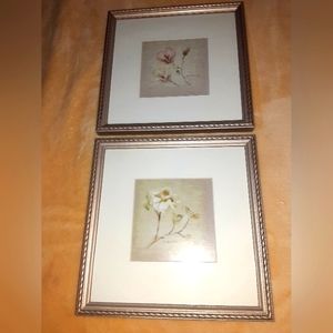Pair of framed art work pieces, Floral design